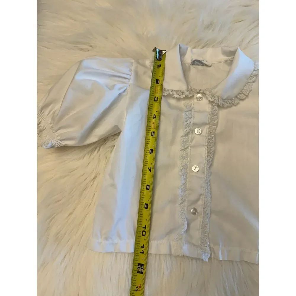 Vintage Peter Pan collar blouse with‎ ruffle detailing white EUC - Picture 5 of 6